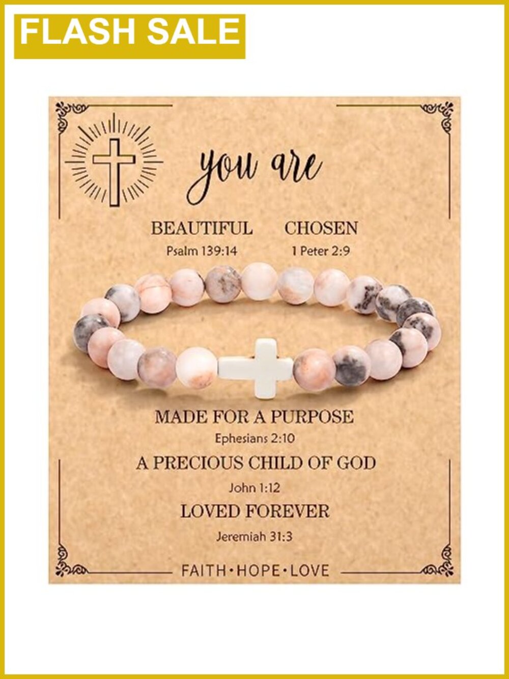 Natural Stone Cross Bracelet Adjustable Religious Christian Gift